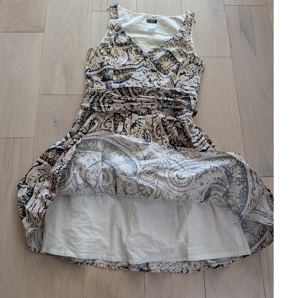 J.Crew Paisley Fit & Flare Dress | Navy & Ivory | V-Neck | Classic Preppy - Picture 7 of 13